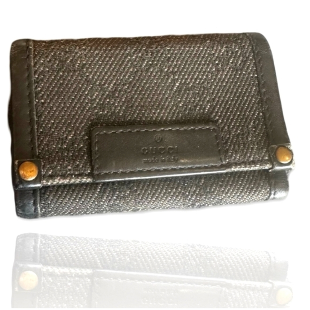 Gucci🔥 Black Denim Key Card Holder with Leather Trim